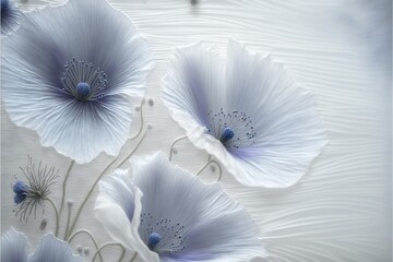  a painting of blue flowers on a white background with a blue center piece in the middle of the image and a blue center piece in the middle of the image, with a blue center piece. Generative AI