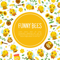 Fototapeta premium Cute Honey Bee Design with Busy Insect and Natural Sweet Food Vector Template
