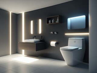 Fototapeta na wymiar modern bathroom interior with toilets and glowing lights
