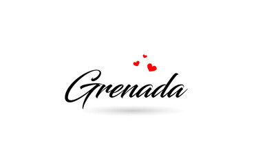 Grenada name country word with three red love heart. Creative typography logo icon design