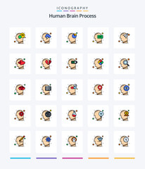 Creative Human Brain Process 25 Line FIlled icon pack  Such As knowledge. head. mind. education. head