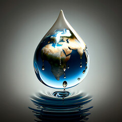 Fototapeta premium earth dropping in water, generative ai