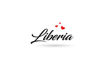 Liberia name country word with three red love heart. Creative typography logo icon design