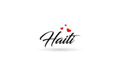 Haiti name country word with three red love heart. Creative typography logo icon design