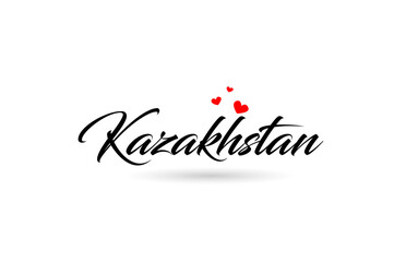 Kazakhstan name country word with three red love heart. Creative typography logo icon design