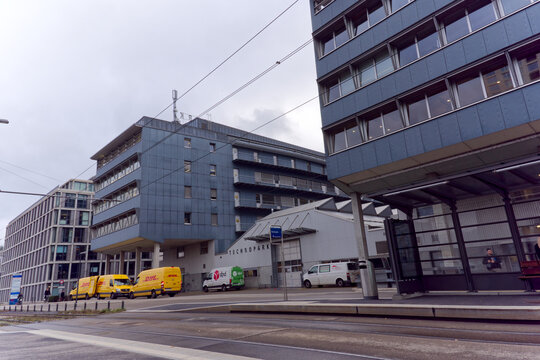 Tram station named Technopark with Ibis Hotel in the background at City of Z&uuml;rich on a cloudy autumn noon. Photo taken November 30th, 2022, Zurich, Switzerland.