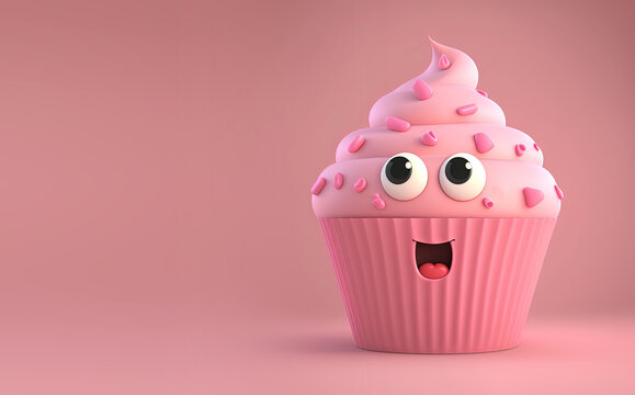 Cute Cartoon Pink Cupcake Banner with Space for Copy (Generative AI)