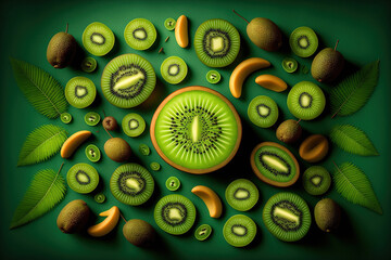 A kiwi fruit design. Overhead background of wholesome food. Generative AI - obrazy, fototapety, plakaty