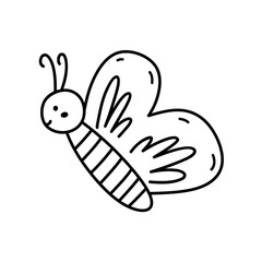 Cute and funny flying butterfly isolated on white background. Vector hand-drawn illustration in doodle style. Perfect for decorations, logo, various designs.