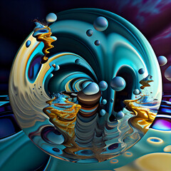 Captivating piece features a fluidic sphere, or "blob" prompt: liquid world, Generative AI, Generative, AI