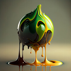 Captivating piece features a fluidic sphere, or "blob" prompt: liquid world, Generative AI, Generative, AI
