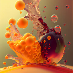 Captivating piece features a fluidic sphere, or "blob" prompt: liquid world, Generative AI, Generative, AI