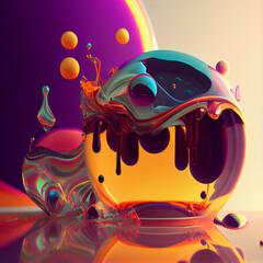 Captivating piece features a fluidic sphere, or "blob" prompt: liquid world, Generative AI, Generative, AI