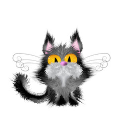 Cute fluffy cartoon Black cat coming on light background.  Png