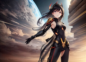 Fototapeta premium moody anime girl in a futuristic suit