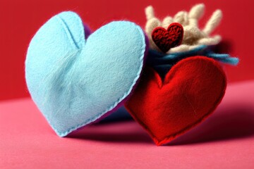 woollen colorful hearts on valentines day