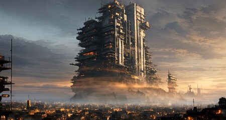 a post apocalyptic modern city destroyed under a big sky at sunrise  © Faisal