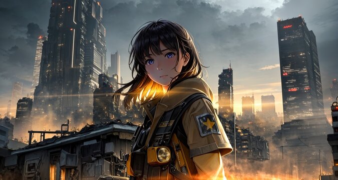 person in a buring city