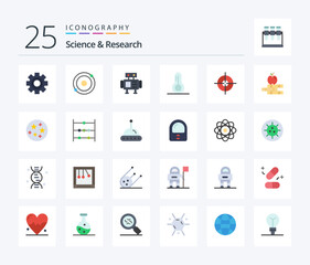 Science 25 Flat Color icon pack including books. target. science. science. thermometer