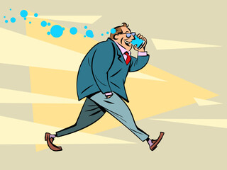 a joyful businessman talks on the phone, equipment, means of communication. A man and a smartphone