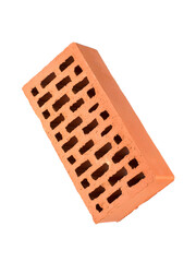 Falling red brick. Isolated png with transparency