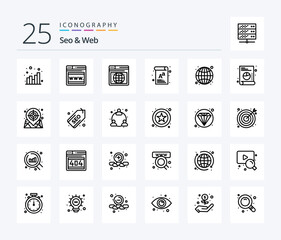 Seo & Web 25 Line icon pack including list. web. document. web. internet