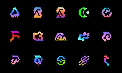 Mega collection abstract modern gradient creative and professional logo set in bundle  with letter mark logo and some abstract shape with some of style NFT, crypto, blockchain, metaverse company