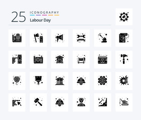 Labour Day 25 Solid Glyph icon pack including day. tool. tool. repair. speaker