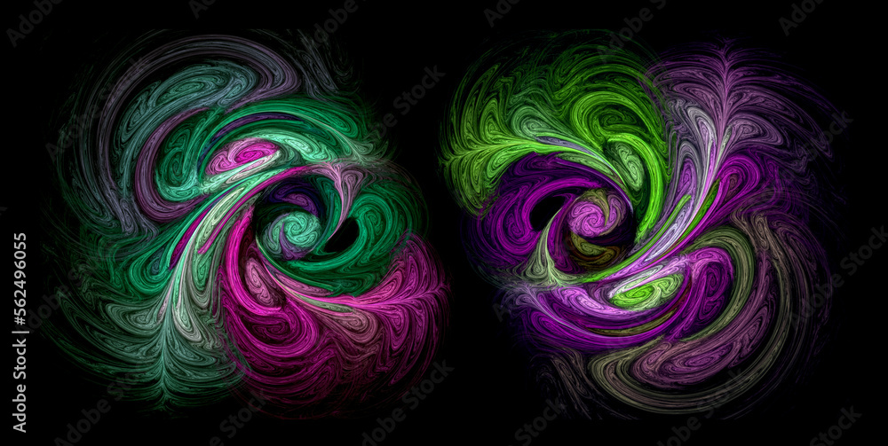 Poster colorful abstract leaves create a glowing pattern on a black background. imitation of oil painting. 