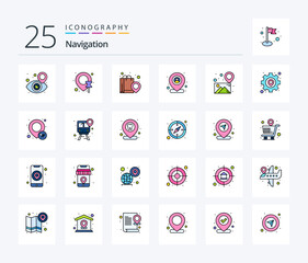 Navigation 25 Line Filled icon pack including location. pin. map. map. user