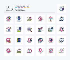 Navigation 25 Line Filled icon pack including sign. cross. destination. delete. map