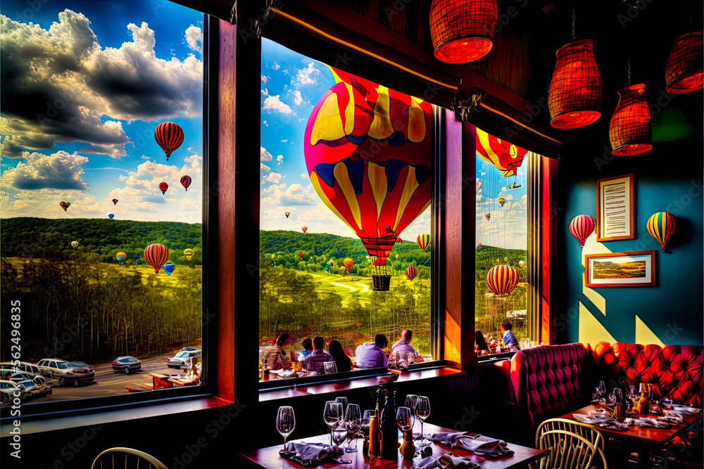 Poster a restaurant with a large window - generative ai
