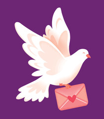 White dove with a love letter vector illustration clipart for valentines day