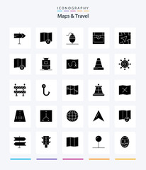 Creative Maps & Travel 25 Glyph Solid Black icon pack  Such As bag. lock. chest. location. navigation