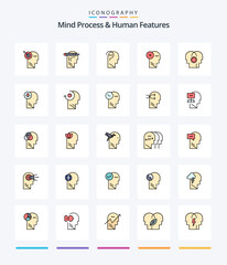 Creative Mind Process And Human Features 25 Line FIlled icon pack  Such As mind. human. confuse. head. brain