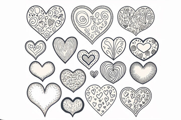 set of hearts doodles, ai generated,