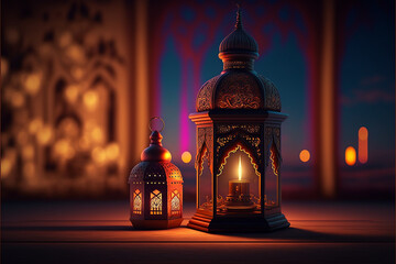 Lantern in night background, Ramadan Kareem Background concept, ai generated