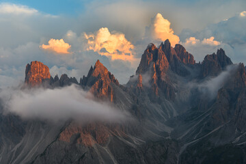 sunset in the mountains in the dolomites