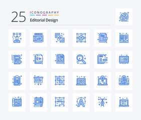 Editorial Design 25 Blue Color icon pack including creative. look. difference. eye. art