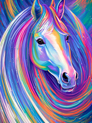 Majestic horse standing proudly against a colorful backdrop. Generative AI