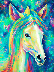 Fototapeta na wymiar Majestic horse standing proudly against a colorful backdrop. Generative AI