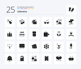Valentine 25 Solid Glyph icon pack including love. love. decoration. day. valentine