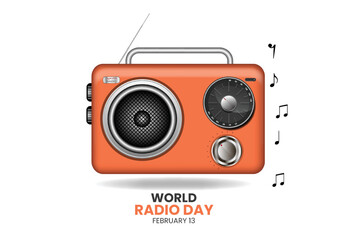 vector world radio day with realistic radio design concept illustration in flat style, isolated on white background