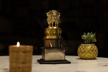 Brass replica of Ashoka Stambha , Indian national emblem.