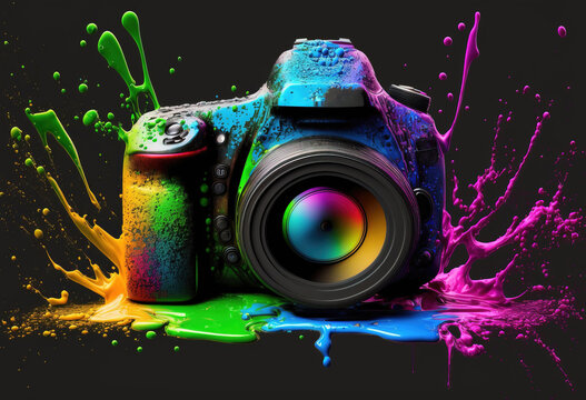 camera background with colorful splashes. sketch art for artist creativity and inspiration. generative AI