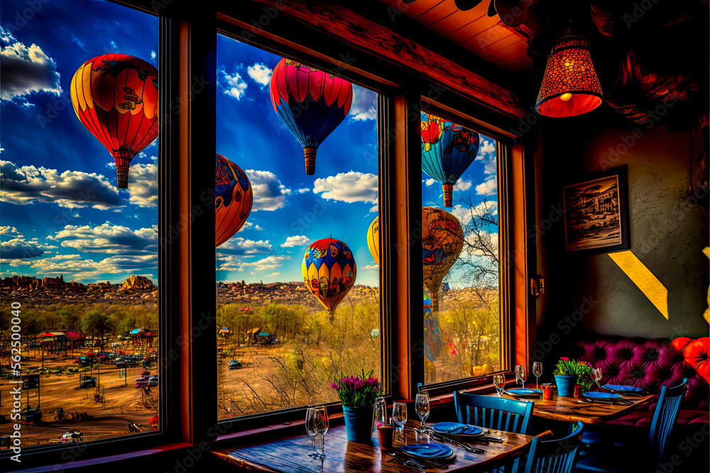 Poster a restaurant with a large window - generative ai
