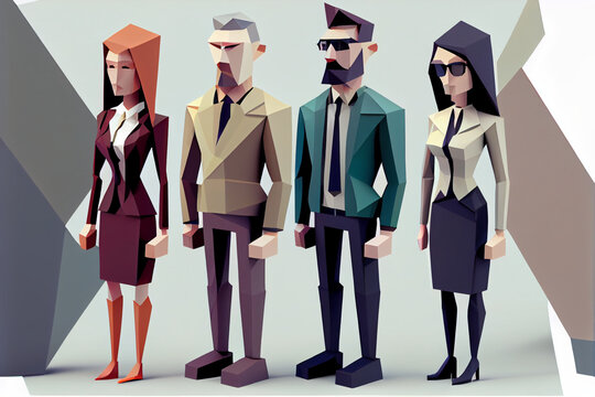 Low poly people at work, in the office