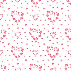 Watercolor seamless pattern of romantic decorative elements. For postcard, poster, scrapbooking, invitations, background, prints, wallpaper, fabric, textile, wrapping.