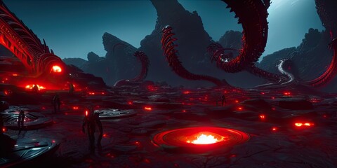 Fototapeta premium Prometheus biological sci-fi environment is set in a nightmarish universe of odd forms and somber tapestry