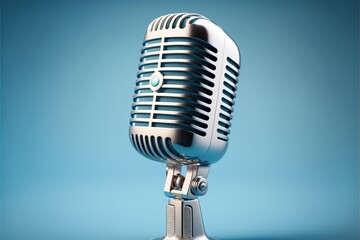 Vintage style microphone over blue background. - Generative AI